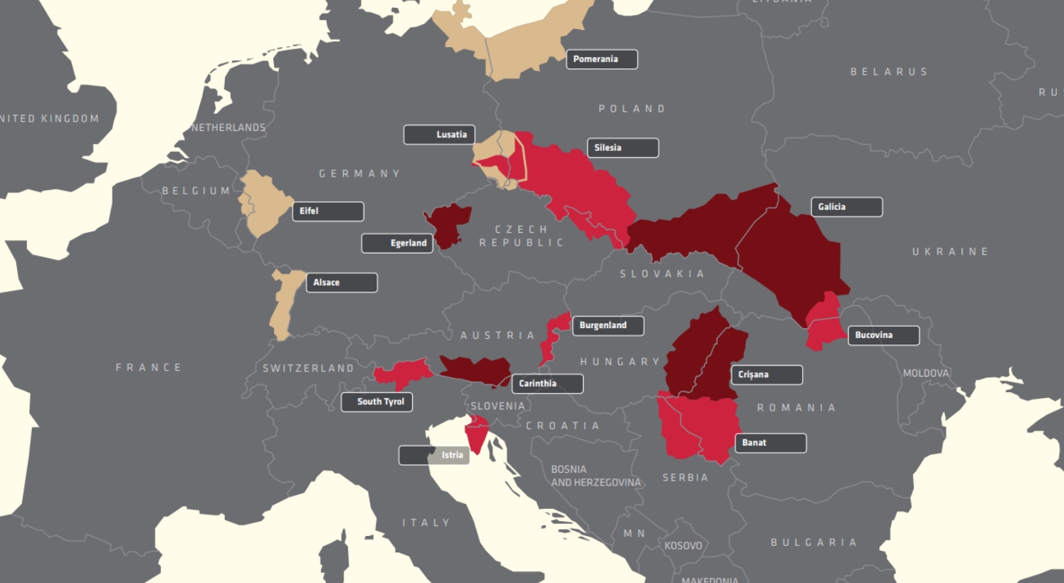 Pohraniční periferie střední a východní Evropy | Zdroj: MEMPOP Diana Vonnak mapa