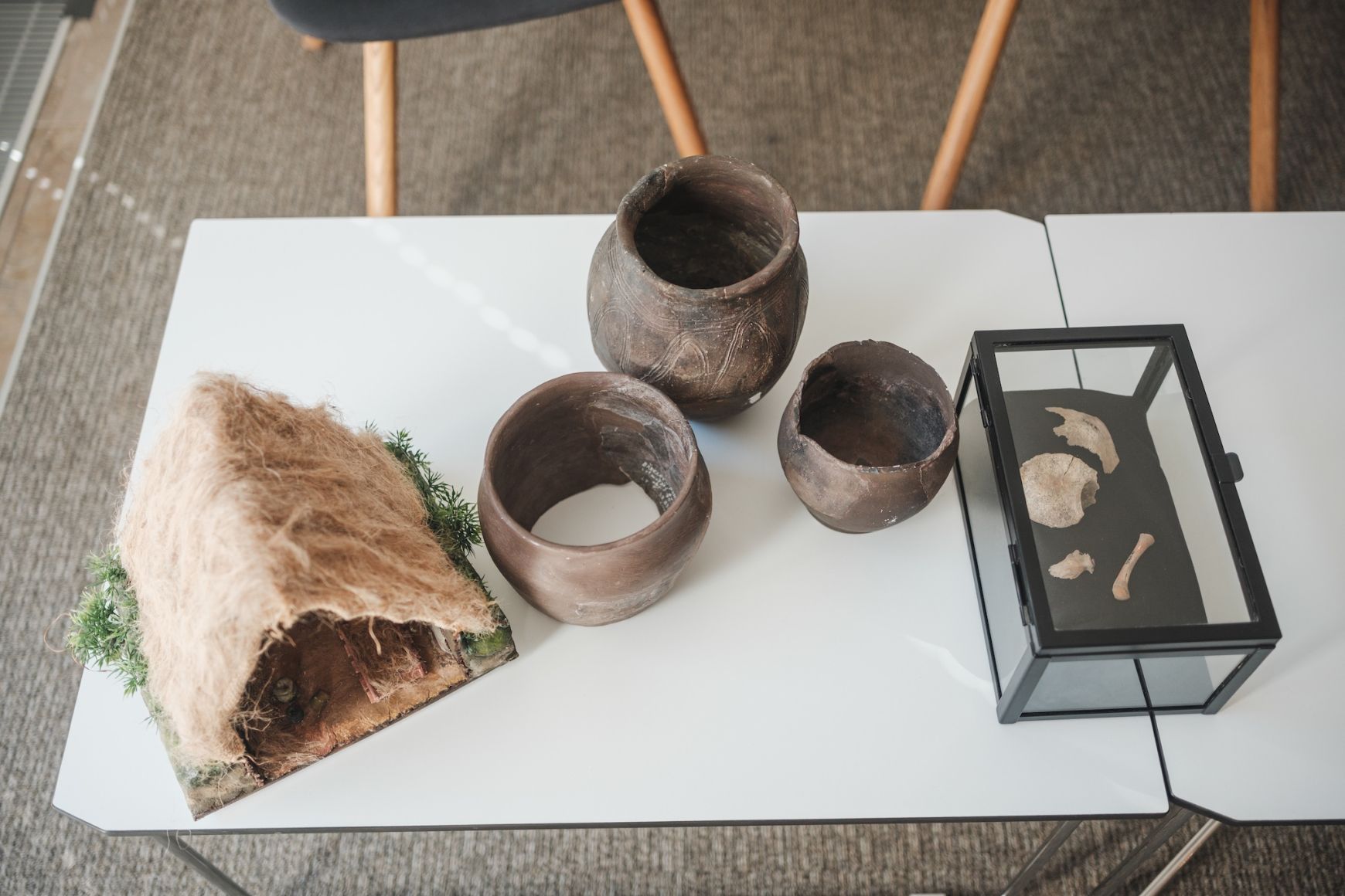 Model zemnice, též známé jako zemljanka, prezentuje typické obydlí Slovanů, které se stavělo především z důvodu tepelné úspory. Dalším charakteristickým znakem Slovanů je málo zdobená keramika. K vidění byly i kosterní pozůstatky z druhé poloviny 7. století. GACR Slovane2