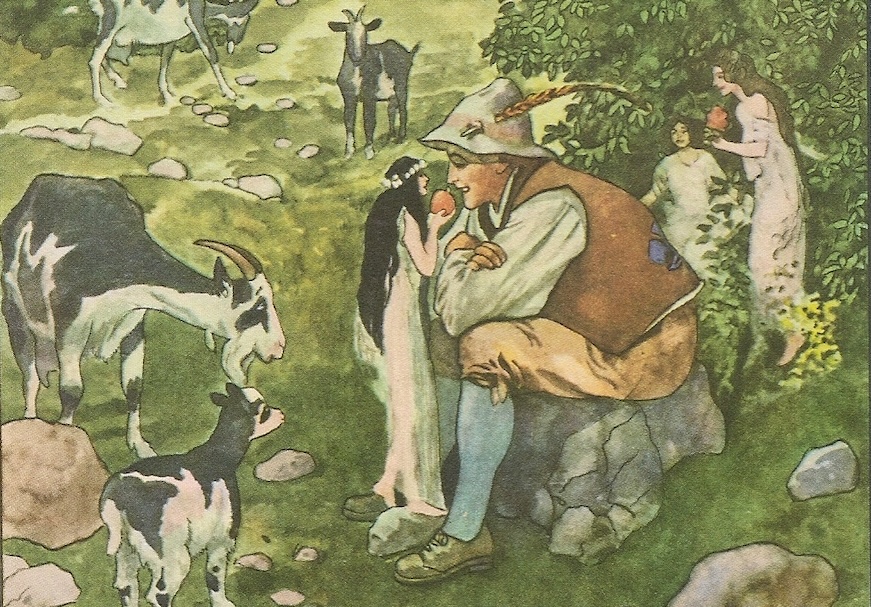 Řada motivů v pohádkách vychází z pocitů, které člověk zažívá při intoxikaci (ilustrace A Scheinera k pohádce K. J. Erbena). Ilustrace Zlatovlaska