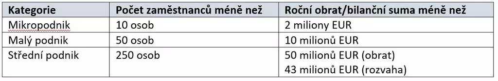 Podniky podle velikosti tabulka