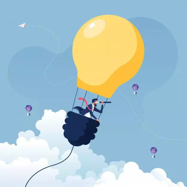 businessman searching opportunities hot air balloon light bulb business concept 70921 691