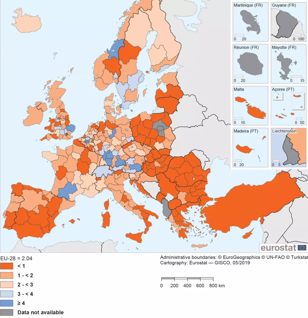 eurostat R D intensity 2016