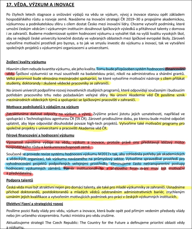 Obrázek 1: Návrh vládního programového prohlášení pro oblast VaVaI